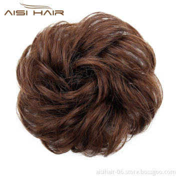 Aisi Hair Brazilian Human Hair Curly Light Brown Chignon Bun Elastic Rope Rubber Band Hairpiece Clip In Extension For Women